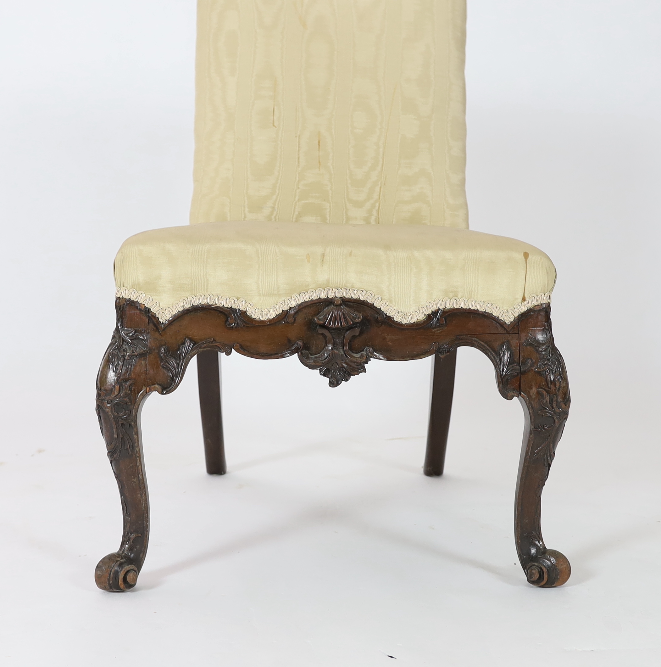 A George II red walnut side chair, 64cm wide 73cm deep, 99cm high